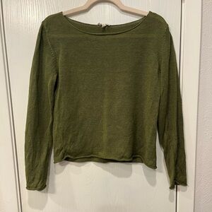 Eileen Fisher Olive Green Linen Knit Boatneck Sweater Size Medium Cropped